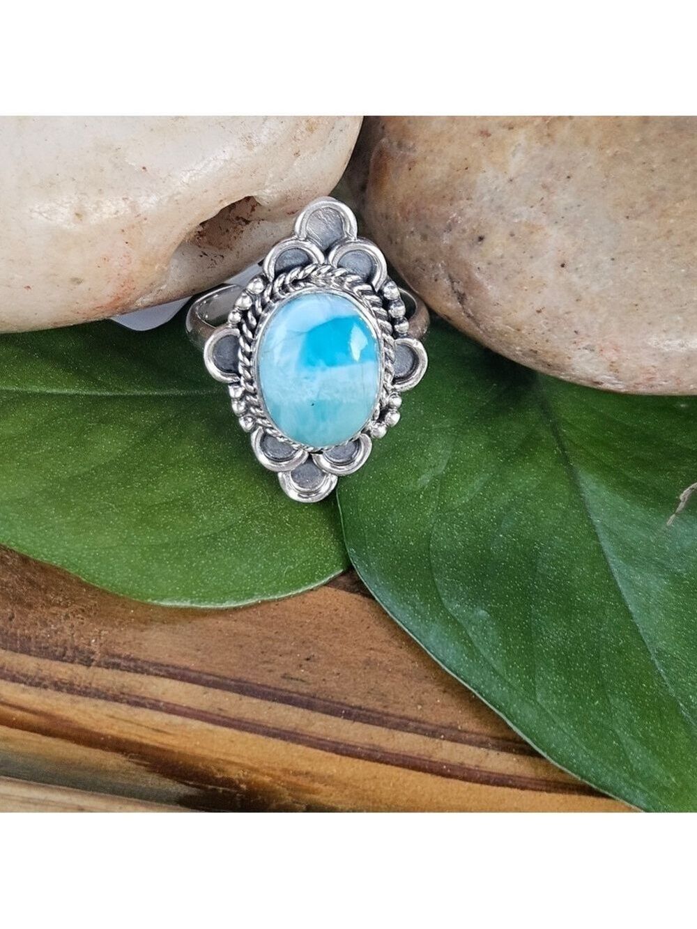Dominican Republic Larimar Sterling Silver Ring Sz 8